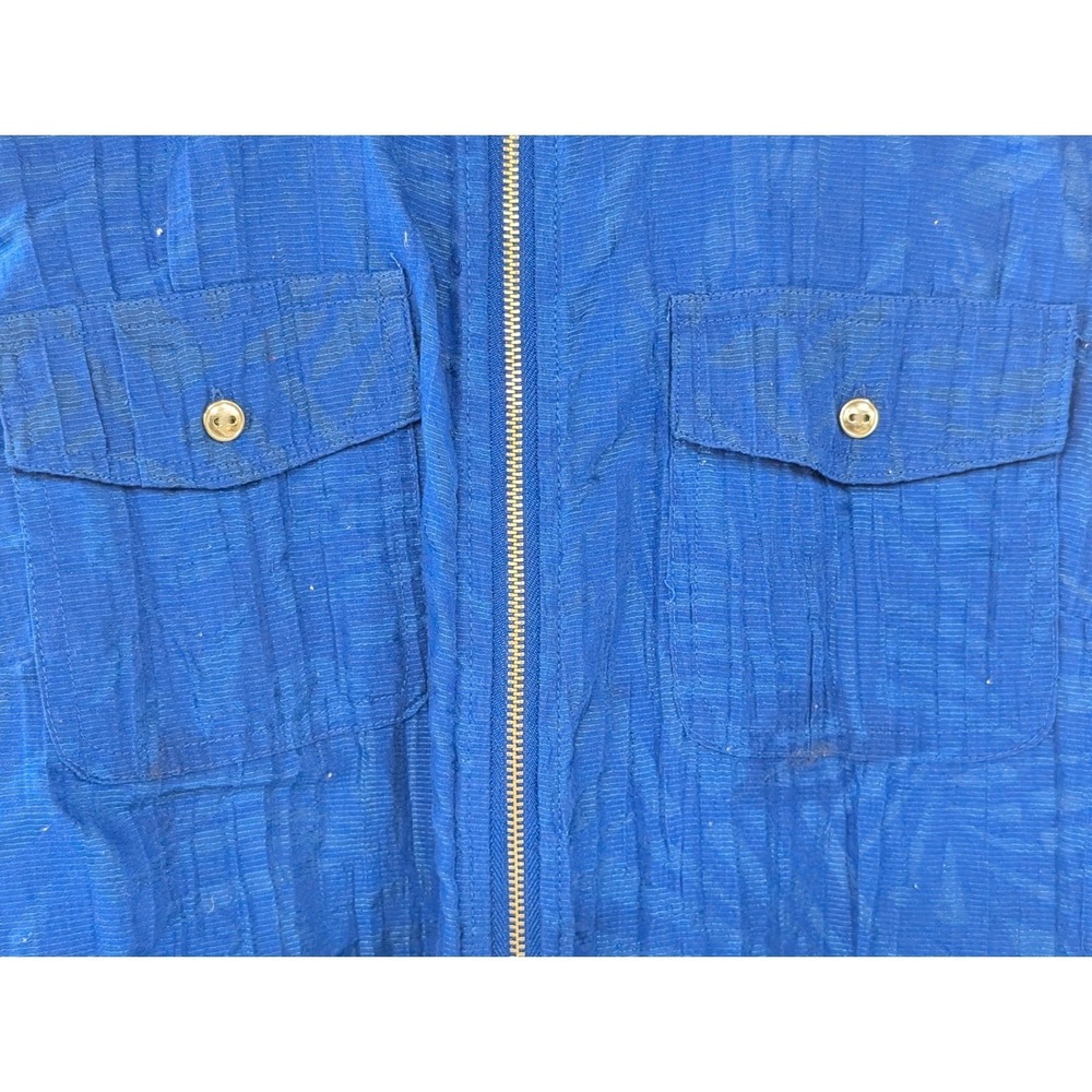 Chico's Royal Blue Sheer Palm Print Full Zip Long Sleeve Shirt - Picture 4 of 8
